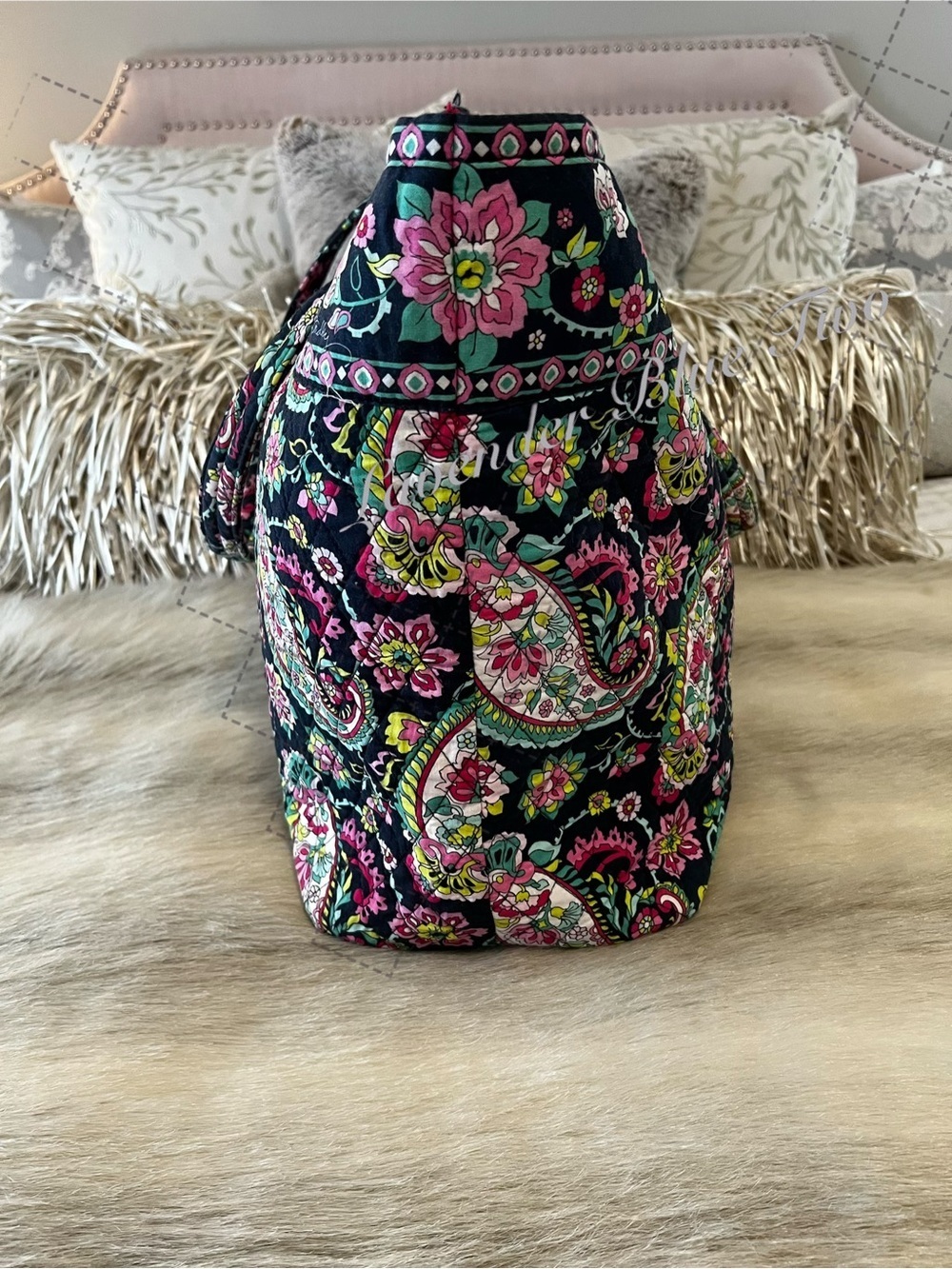 VERA BRADLEY Petal Paisley 2015 XL Huge Tote Navy Pink Floral Lightweight - Picture 3 of 10